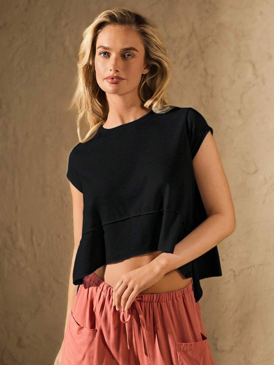 VARSITIE 夏季戶外基本款運動背心上衣 - 黑色 - 查看 1