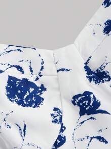 SHEIN MOD Bow Summer Long Summer Floral Print Tie Shoulder Cami Dress - Royal Blue - View 4