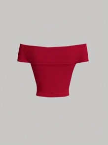 SHEIN MOD Blusa de mujer de verano elegante de unicolor con hombros descubiertos y detalle de torsión