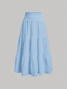 SHEIN MOD Saia Plissada Cintura Sólida Casual Feminina, Verão - Azul - Visão 1