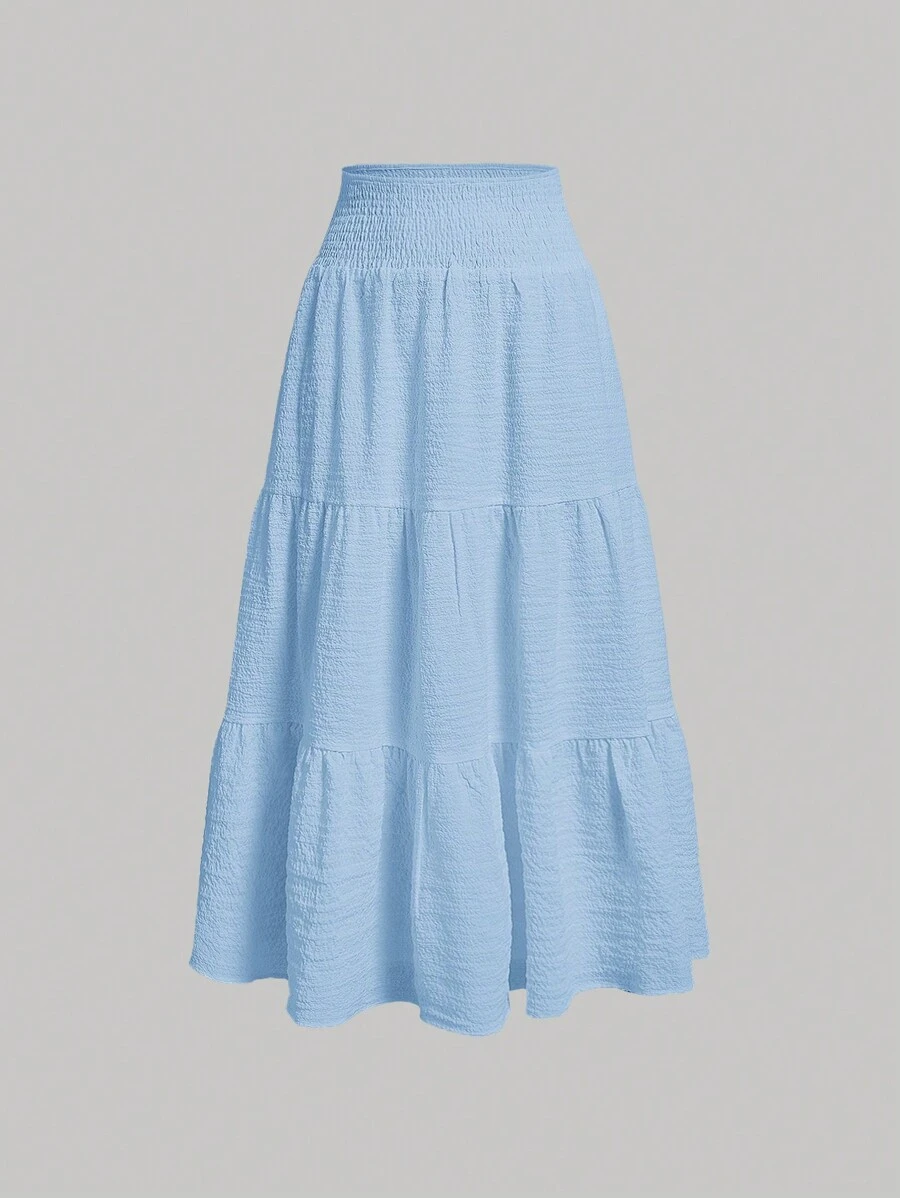 SHEIN MOD Saia Plissada Cintura Sólida Casual Feminina, Verão - Azul - Visão 1