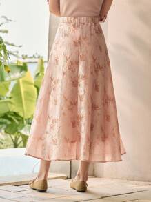 MOTF PREMIUM LEAF PRINT TEXTURED A LINE SKIRT