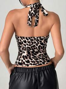 SHEIN EZwear 夏季女性Y2K豹紋領結綁頸貼身上衣 - 彩色 - 查看 2