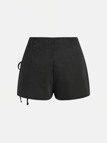 SHEIN MOD 女士牛仔休閒裙，帶鏈眼混紡側邊細節。 - 黑色 - 查看 2