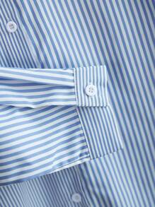 SHEIN LUNE Long Sleeve Shirt With Contrast Stripe Panel Fall Cloth For Women - Blue - View 5