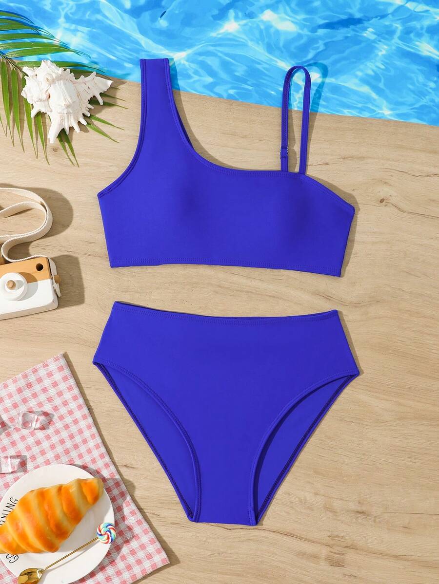 Conjunto de bikini de dos piezas para adolescente, sostén asimétrico de