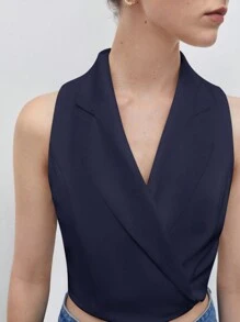 SHEIN BIZwear 女式純色無袖衫，搭配西裝領，夏季款 - 藏蓝色 - 查看 4