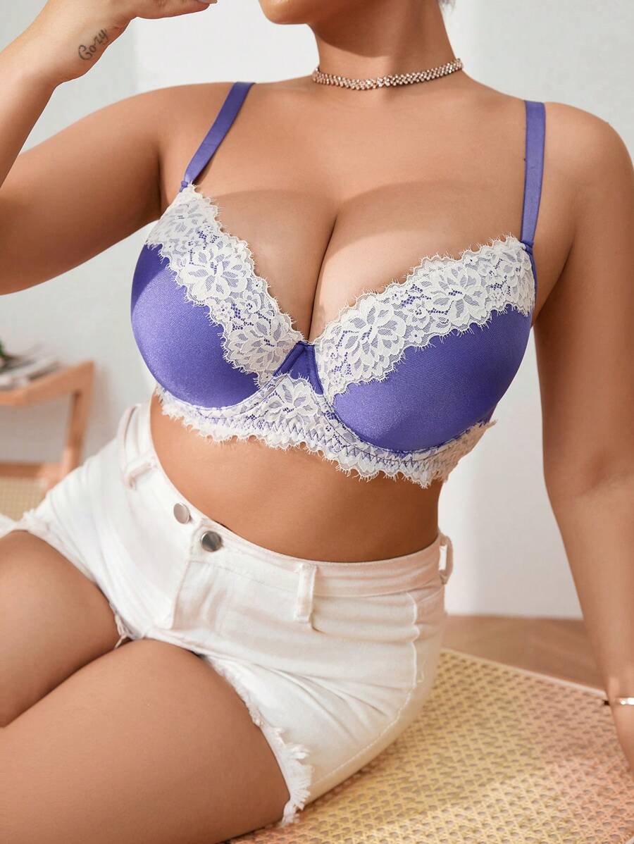 SHEIN Áo ngực cỡ lớn & Áo ngực không dây - Màu tím - Xem 1