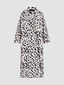 SHEIN Privé Women's Autumn/Winter Fashionable Simple Leopard Print Loose Long Coat