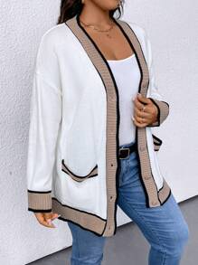 SHEIN LUNE Plus Size Women's Color Block Simple Daily Long Sleeve Cardigan - Multicolor - View 5