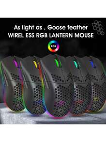 HXSJ无线鼠标，内置2.4G模块，可充电电池，RGB灯效，蜂窝状设计，USB接口，3600 DPI - 黑色 - 查看 8