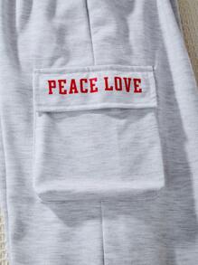 Pantalones casuales para niña preadolescente con letras impresas y bolsillos