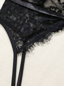 SHEIN Plus Size Lace Crotchless Bodysuit Lingerie - Black - View 3