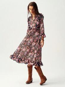 Bohemela Western Vacation Floral Pattern Women's Midi Dress - Multicolor - View 7