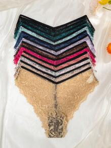 12 Piezas Bragas Triangulares De Moda En Forma De V De Encaje Para Uso Diario