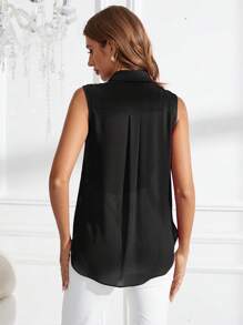 SHEIN Clasi Áo dài tay mùa hè màu trơn cho nữ - màu đen - Xem 2