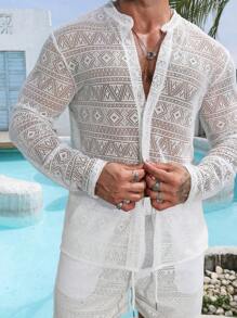 Manfinity RSRT 男士海滩度假纯色简约日常长袖衬衫和短裤套装