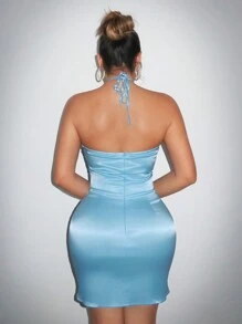 SHEIN SXY Sexy And Elegant Satin Party Women's Mini Dress - Baby Blue - View 2