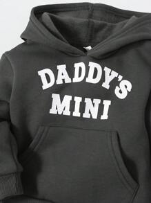 Cozy Pixies Baby Boy Casual Letter Print Hooded Sweatshirt And Jogger Pants, Thermal Lined , 2 Pcs/Set, Autumn/Winter - Grey - View 7