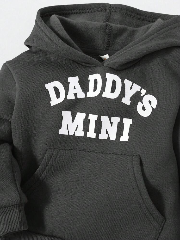 Cozy Pixies 男婴休闲字母印花连帽运动衫和慢跑裤，保暖内衬，2 件/套，秋冬 - 灰色 - 查看 7