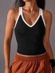 VARSIVA Thể thao Mùa hè Ngoài trời Màu sắc tương phản cơ bản với ÁO TANKTOP TẬP THỂ DỤC - màu đen - Xem 5