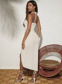 SHEIN VCAY 度假側開叉女裝連身裙 - 米色 - 查看 2