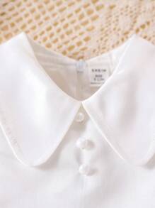 SHEIN Baby Girl Peter Pan Collar Dress With Ruffle Sleeves & Hem - White - View 4