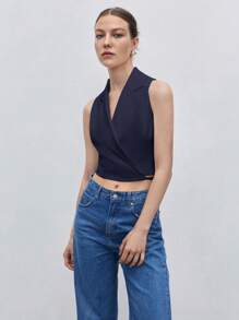 SHEIN BIZwear 女式純色無袖衫，搭配西裝領，夏季款 - 藏蓝色 - 查看 6