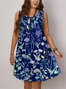 EMERY ROSE Plus Size Women's Casual Simple Round Neck Sleeveless Dress Suitable For Summer,Beach Dress Sundress,Holiday Outfits Boho,Spring/Vacation - Royal Blue - View 5