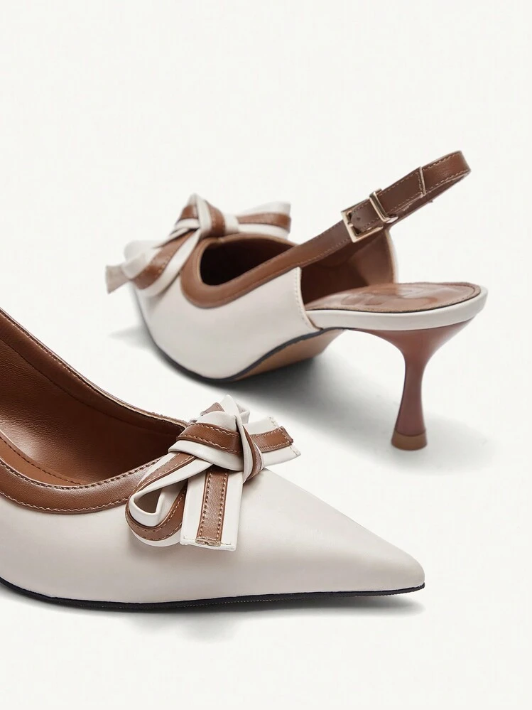 CUCCOO CHICEST Escarpins à bout pointu pour femmes avec accent nœud, talon stiletto bicolore, talons hauts élégants et pour le travail, les rendez-vous, le thé de l'après-midi, un incontournable polyvalent dans la garde-robe - Nude - Voir 4