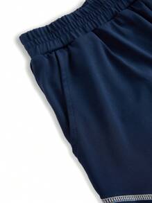 SHEIN 青少年男孩拼接紧身连体裤，带口袋，快干吸湿排汗裤，适合跑步和健身