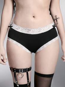 ROMWE Goth Quần lót ren viền sữa đen trơn cho nữ - màu đen - Xem 2