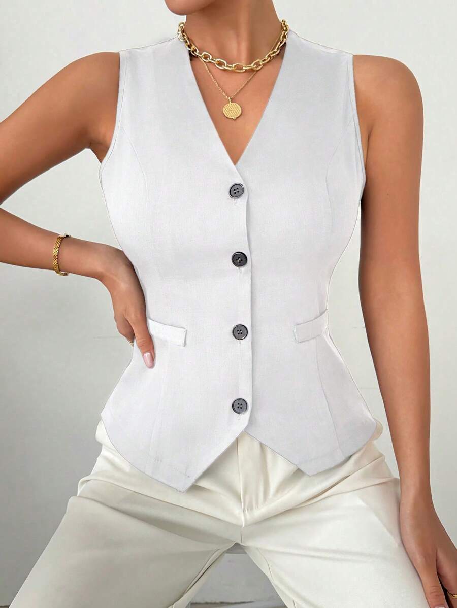Chiquease Black Short Vest Suit Jacket - White - View 1