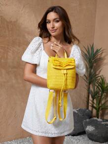 SHEIN VCAY Women's Casual And Fashionable Backpack, School Backpack - Yellow - View 8
