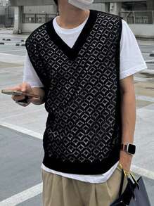 DAZY Men's Summer Solid Color Knitted Vest , Black - Black - View 2