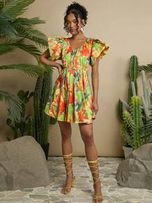 Travachic 夏日假期用熱帶花紋荷邊迷你裙 - 彩色 - 查看 5