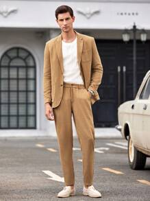 Manfinity VCAY Men's 2pcs Woven Business Casual Suit Set, Suitable For Spring And Autumn Seasons And Office Work - Brown - View 4