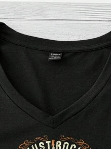 EMERY ROSE 休闲简约美式西部骷髅、老鹰、乡村音乐节翅膀图案无袖V领背心，适合夏季 - 黑色 - 查看 3