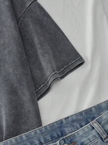 Comfortcana Plus Size Acid Washed Look Vintage Knitted Distressed Loose Fit Short Sleeve T-Shirt - Navy Blue - View 6