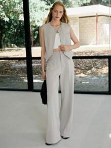 MOTF PREMIUM PRESS CREASE TAILORED WIDE LEG SUIT PANTS - Light Grey - View 5