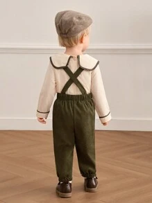 Souflis Souflis 2 件套男婴法国复古乡村狐狸和蘑菇刺绣图案长袖上衣和裤子套装，适合外出