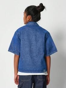 SUMWON Tween Girls Boxy Fit Button Through Denim Shirt - Blue - View 2