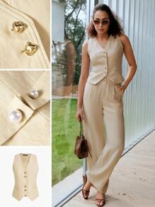 MOTF PREMIUM BUTTON FRONT V NECK TANK TOP - Yellow - View 11