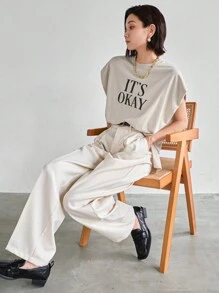 FRIFUL Women's Summer Slogan Print Round Neck Batwing Sleeve Casual T-Shirt,Graphic Tees