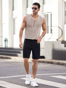 GENTILAND 男裝針織寬鬆休閒背心 - 杏色 - 查看 5