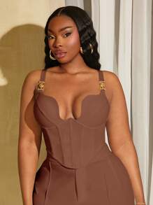 SHEIN SXY Plus Size Metallic Decor Shapewear Bustier - Brown - View 5