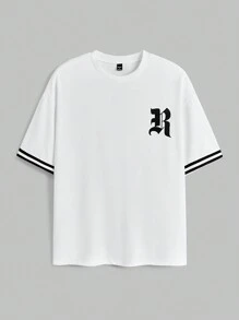 Manfinity NXTstreet Herren bedrucktes Set aus locker sitzendem Rundhals-Kurzarm-T-Shirt mit englischem Muster, geeignet für den Sommer - Weiss - Übersicht 9