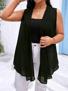 Calvaya Áo khoác không tay màu trơn cỡ lớn mùa hè - xanh quân đội - Xem 6