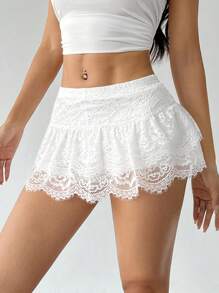 EgrlEra Sexy White Lace Simple Summer Mini Skirt - White - View 4