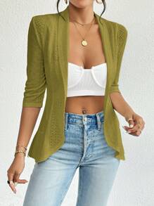 SHEIN Privé Áo khoác nữ màu trơn đơn giản hàng ngày - Màu xanh Ô liu - Xem 7